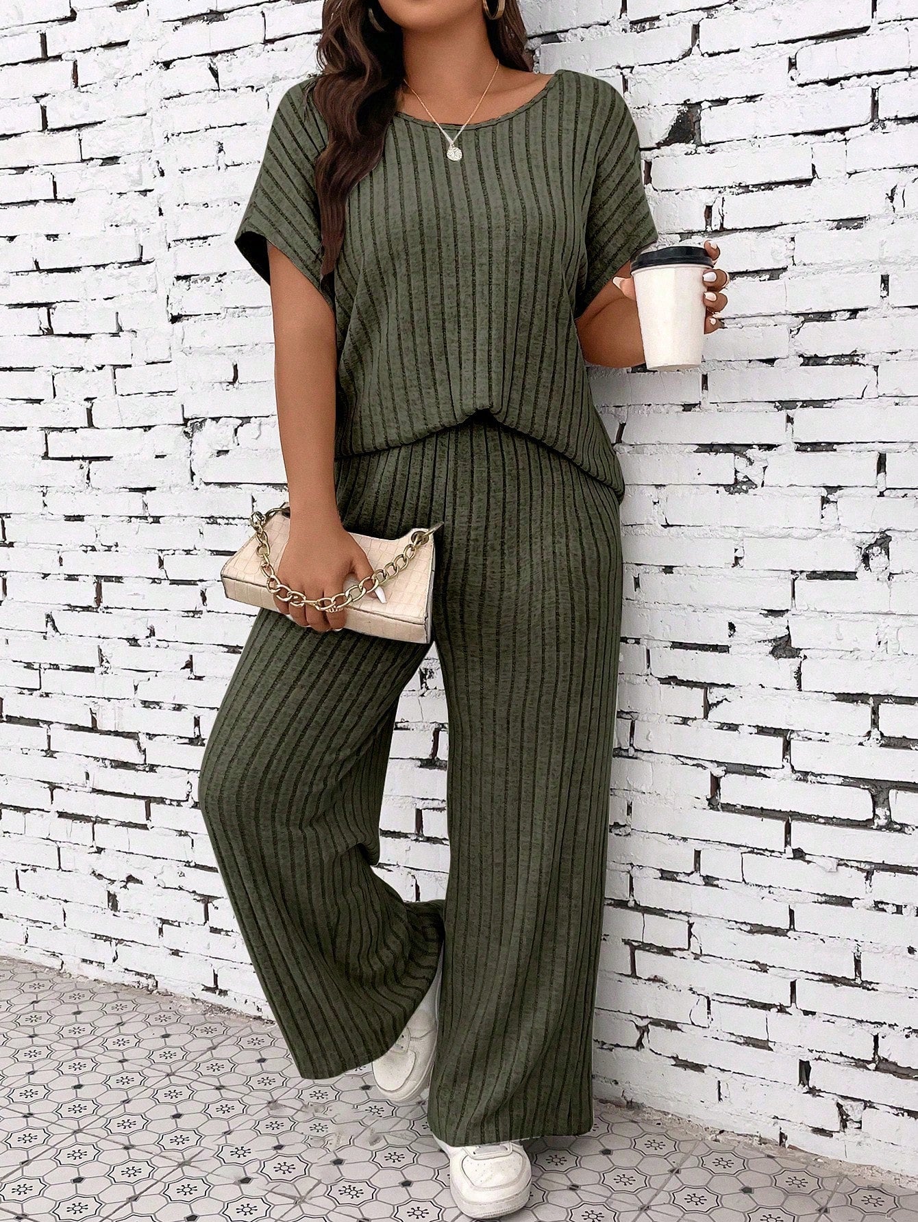 Conjunto Vivian de Calça e blusa Canelada