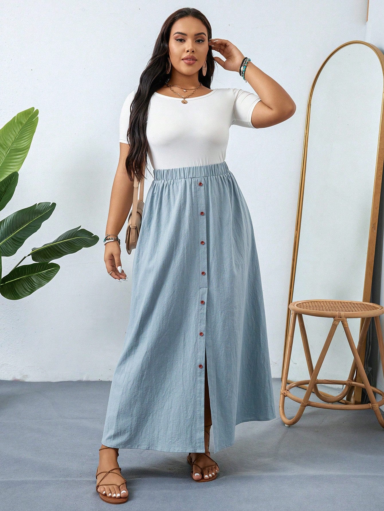 Saia Casual Midi Com Botões Funcionais