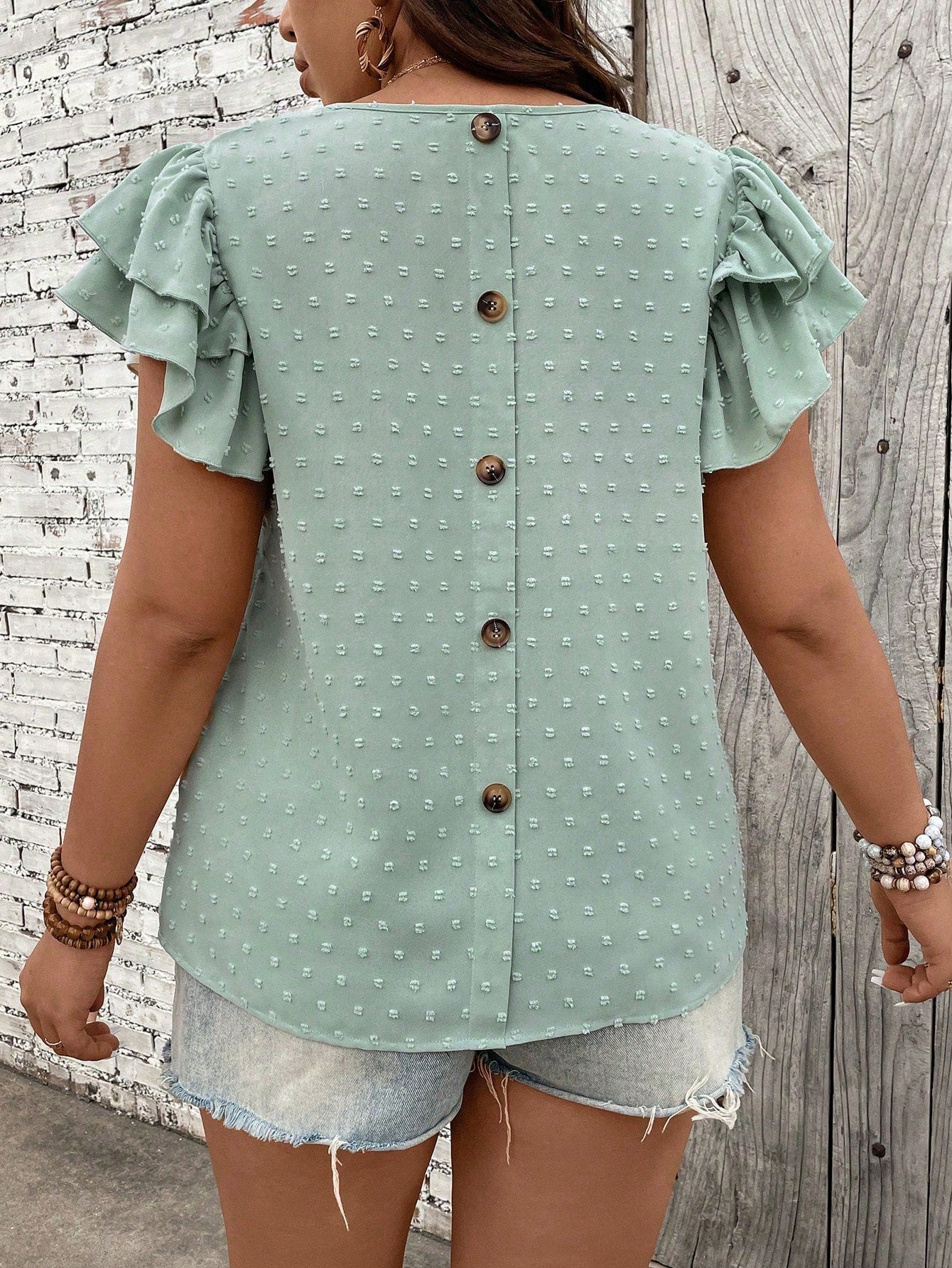 Blusa Ponto Suiço e Manga de Babados Serenidade