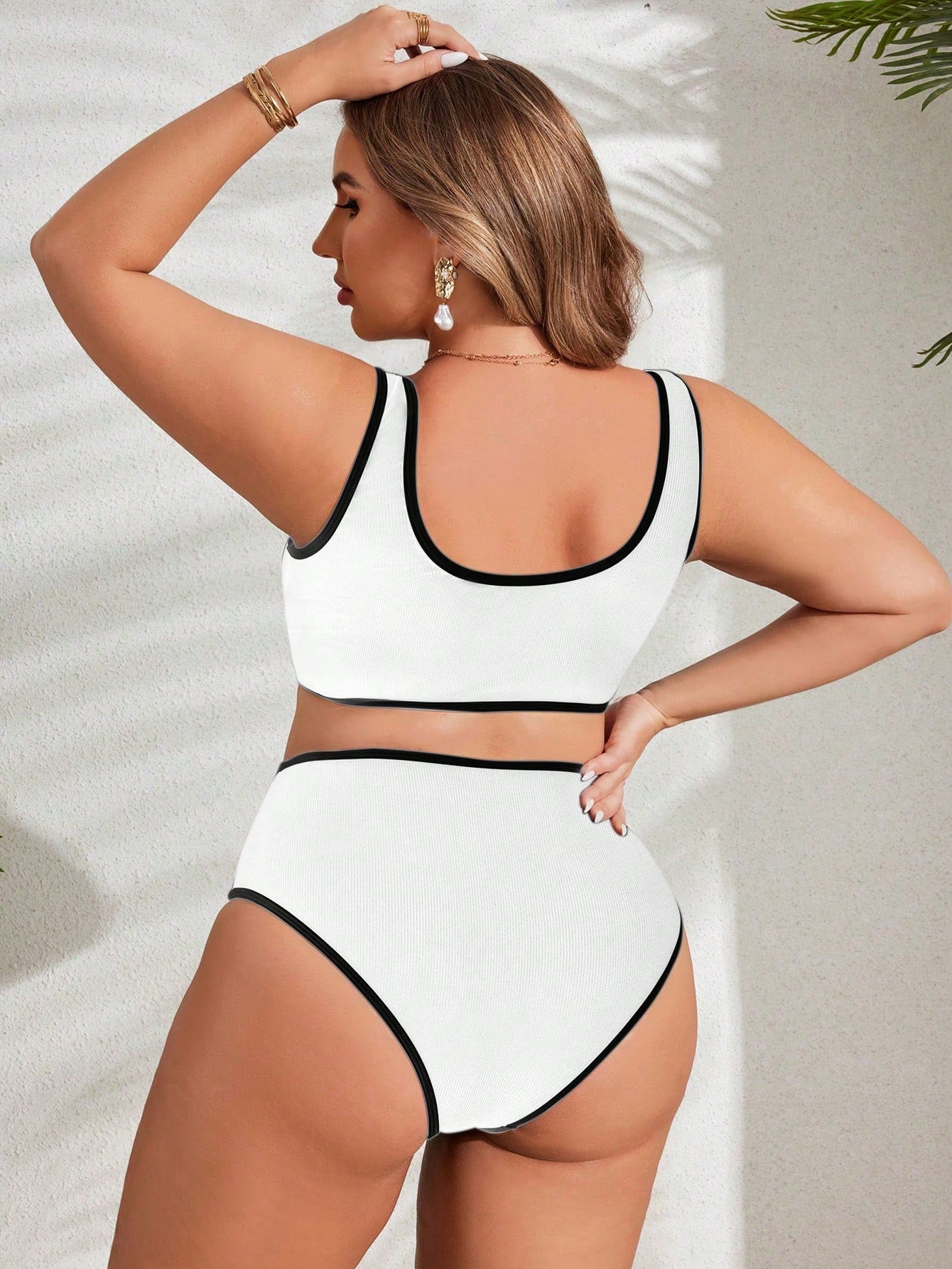Biquíni Plus Size Colorblock de Cintura Alta