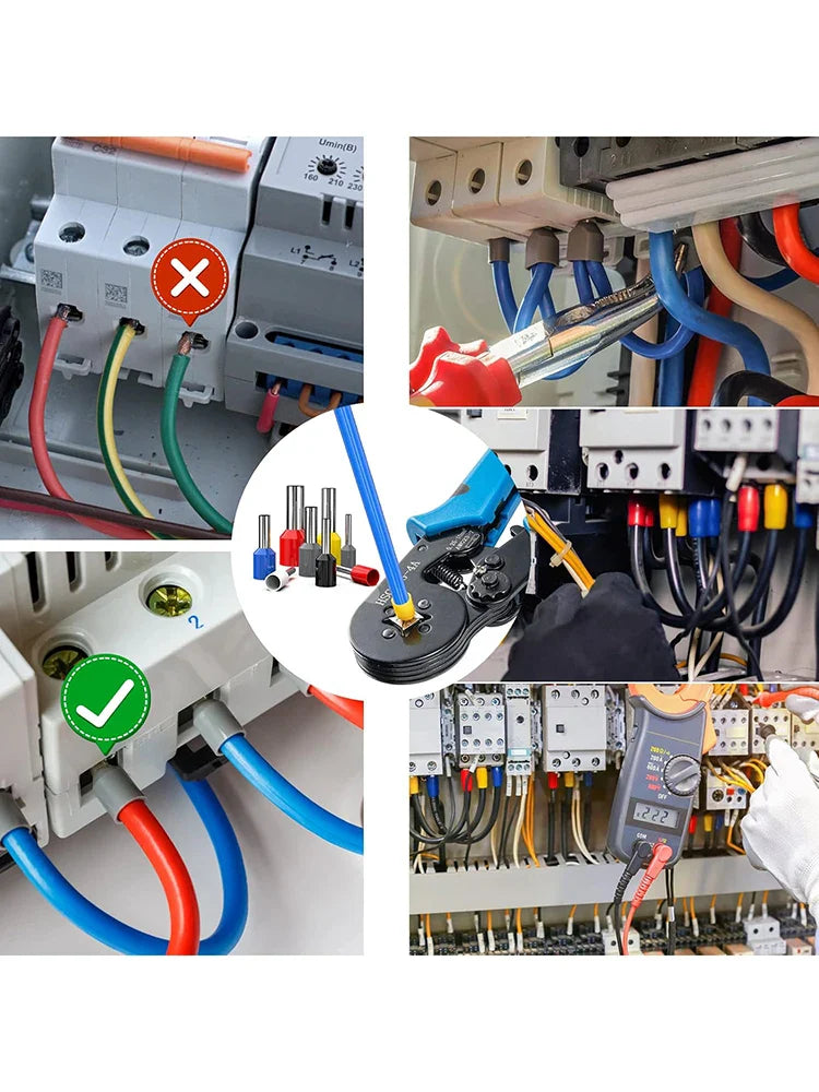 Ferrule Crimping Tool Kit, Crimper Plier with 1250PCS Wire Ferrules Kit Wire End Terminals, Self-adjustable Ratchet Tool Set