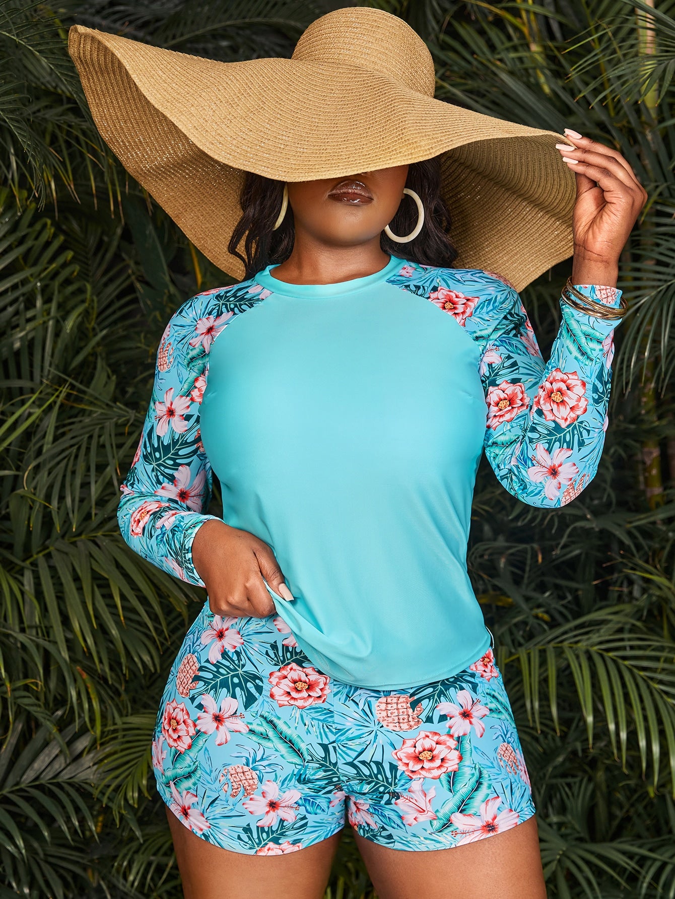 Biquíni Camiseta Manga longa Mar Azul Plus size