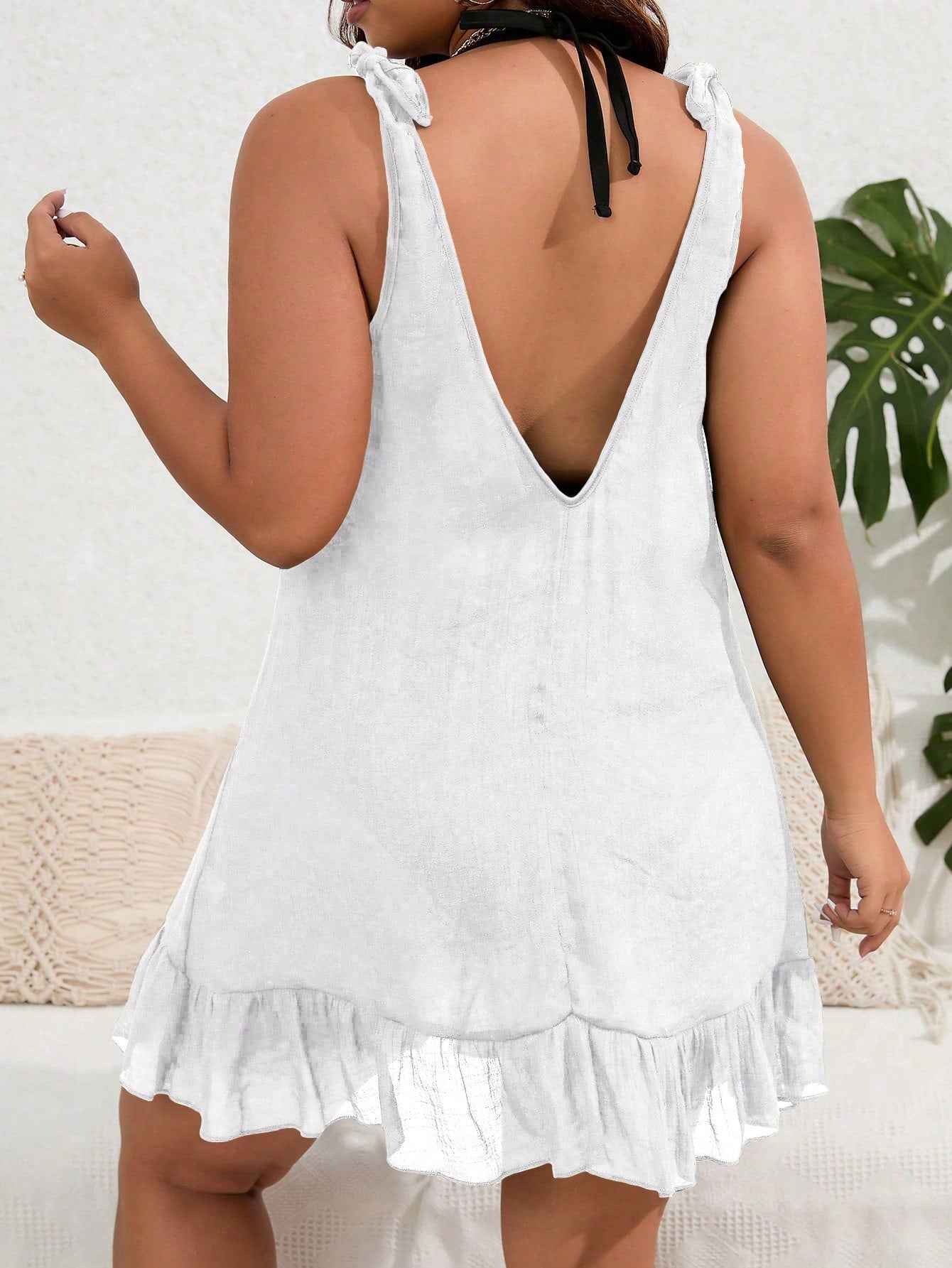 Vestido Saída de Praia Ombro Nó Plus Size