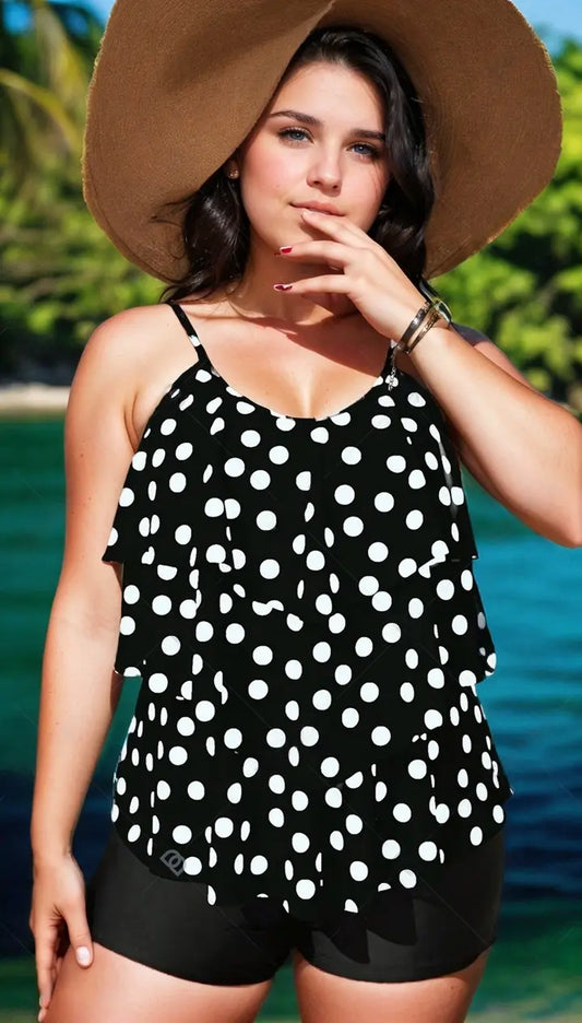 Biquíni Tankini Estampa de Bolinhas