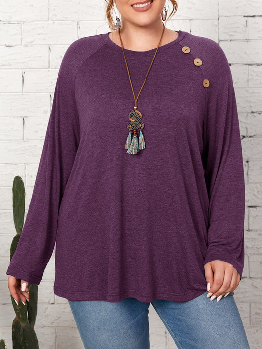 Blusa de Manga Longa Com Botões Plus Size