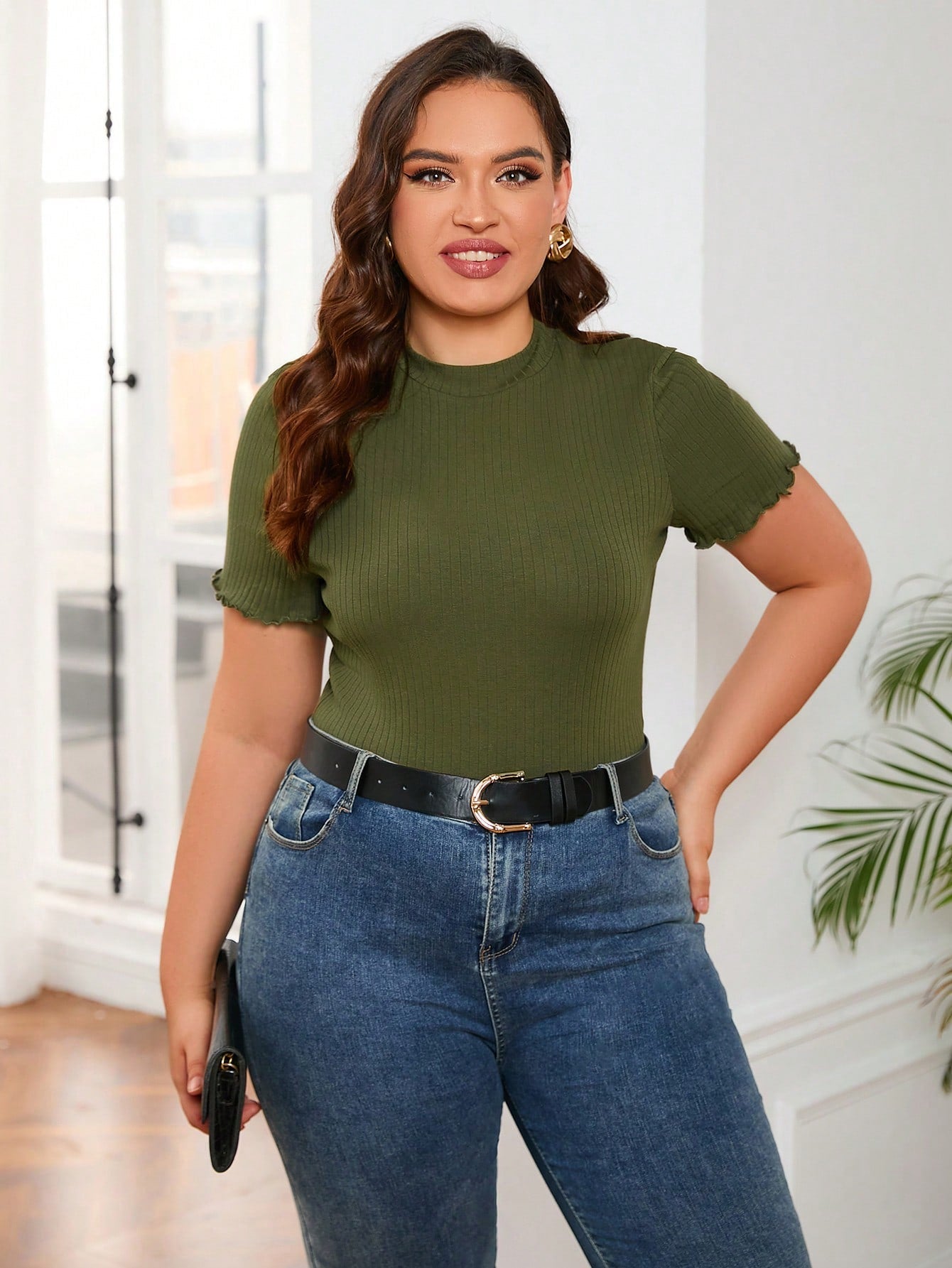 Camiseta Básica Canelada de Manguinha