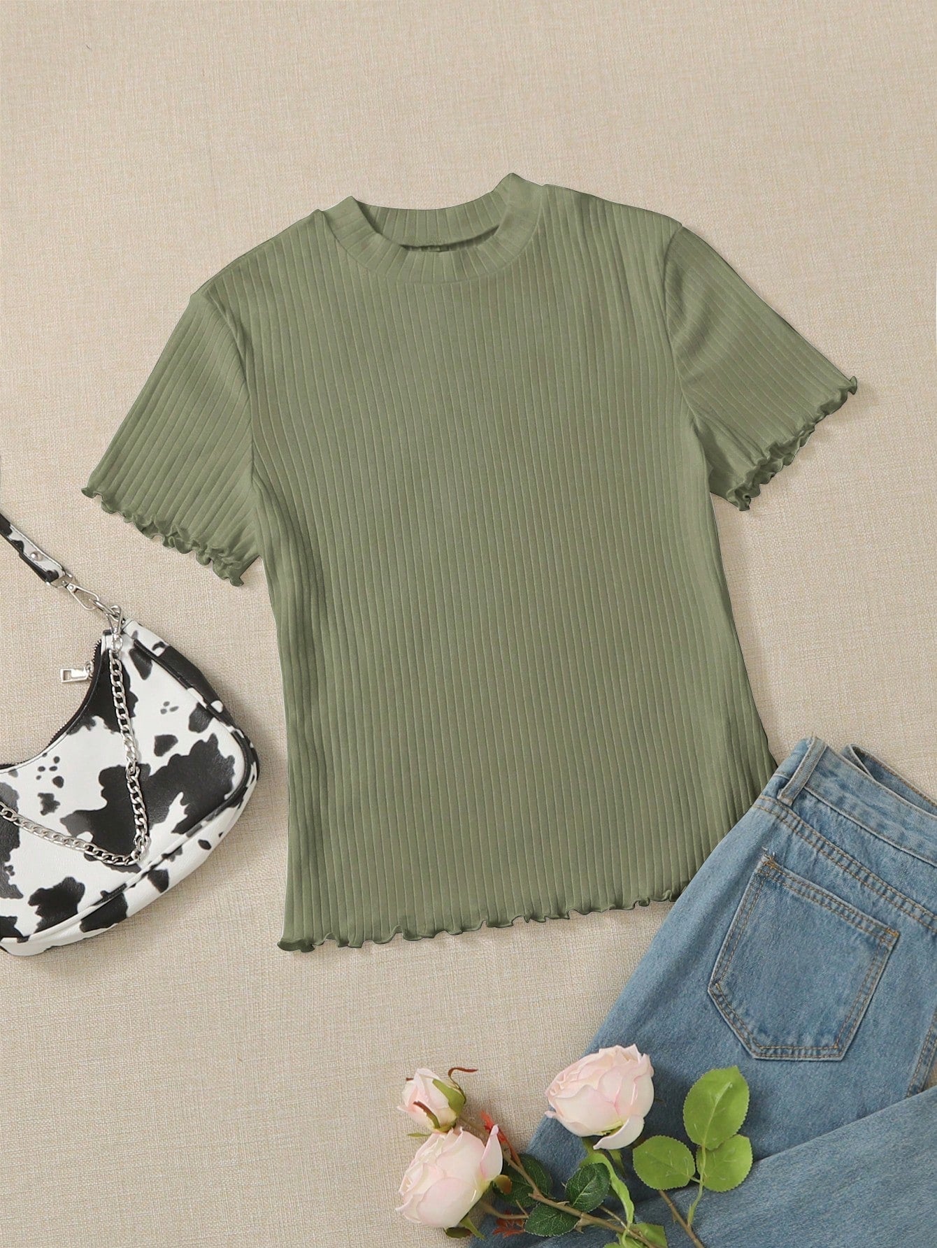 Camiseta Básica Canelada de Manguinha