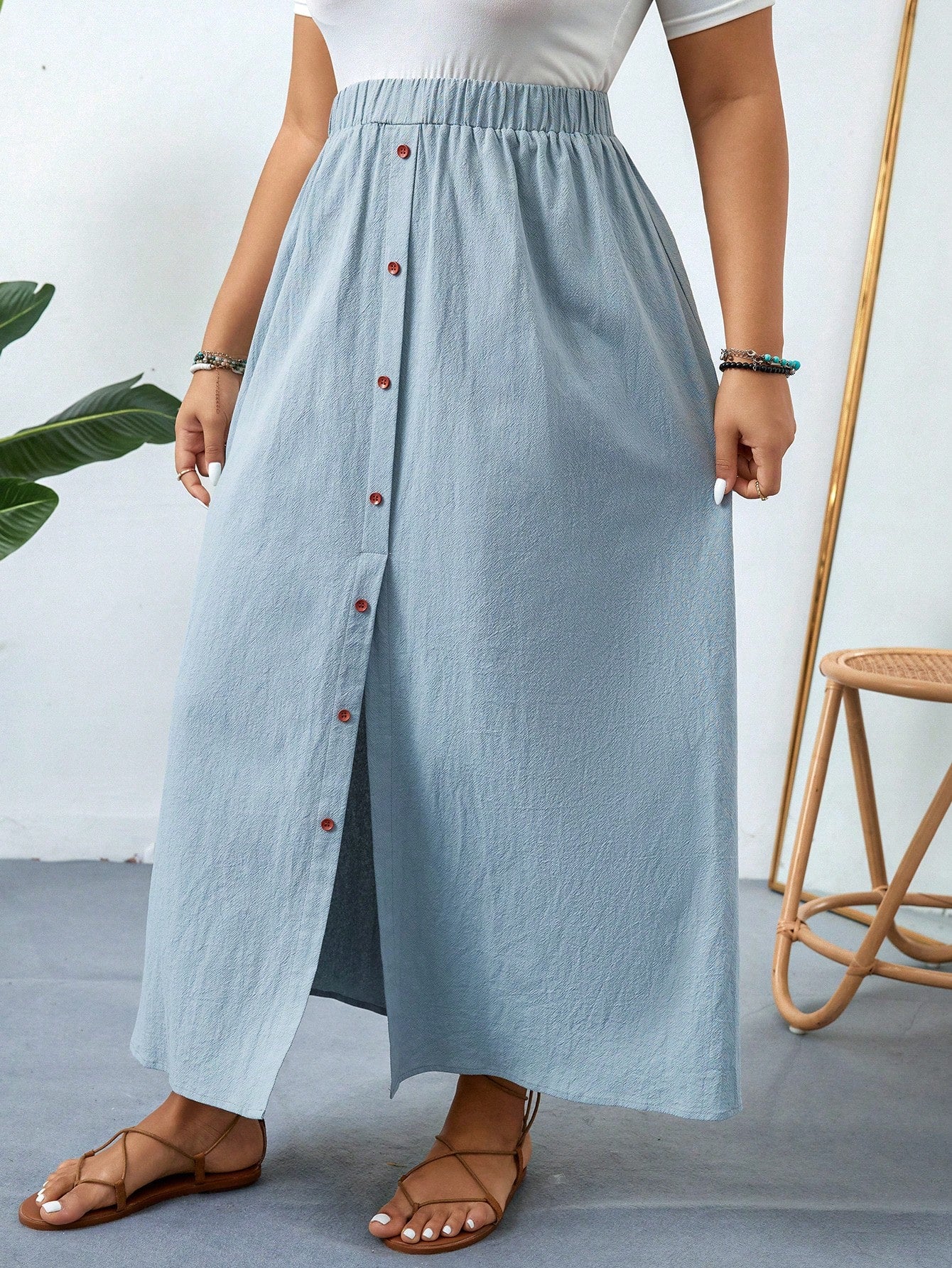 Saia Casual Midi Com Botões Funcionais