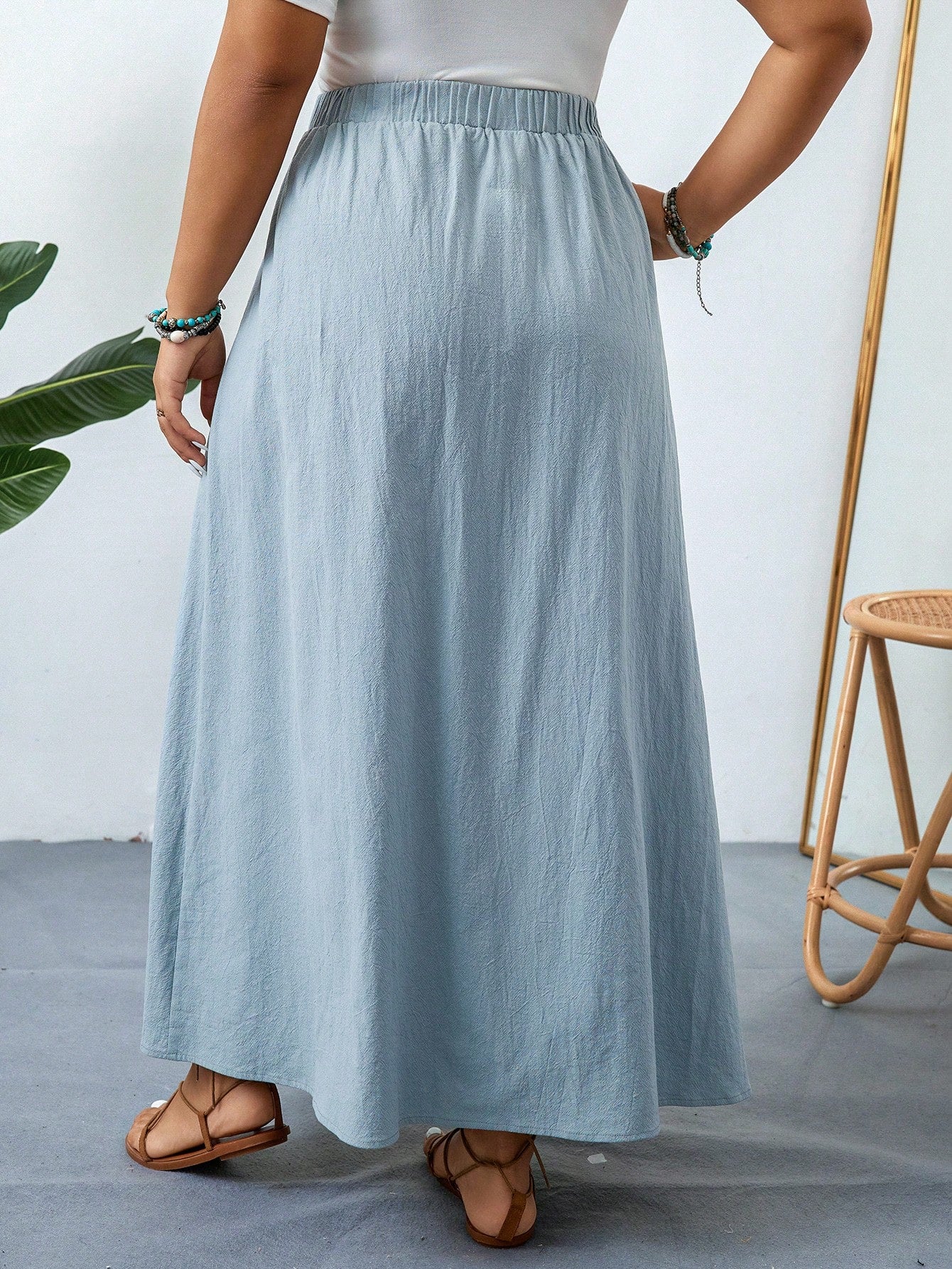 Saia Casual Midi Com Botões Funcionais