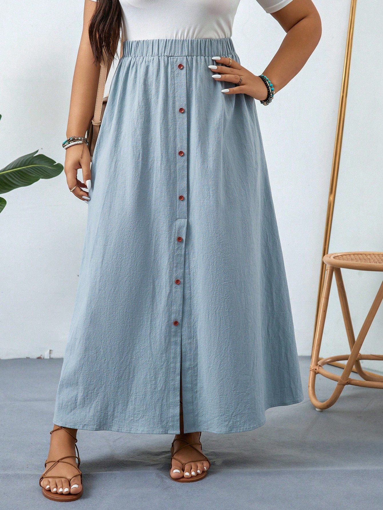 Saia Casual Midi Com Botões Funcionais