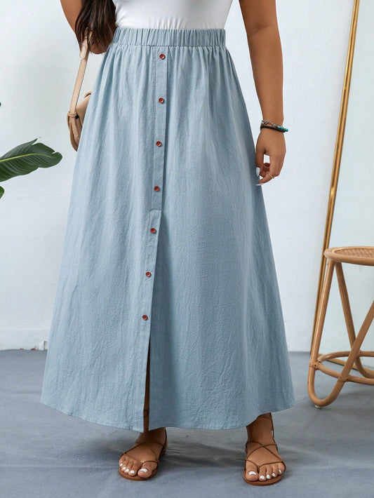 Saia Casual Midi Com Botões Funcionais