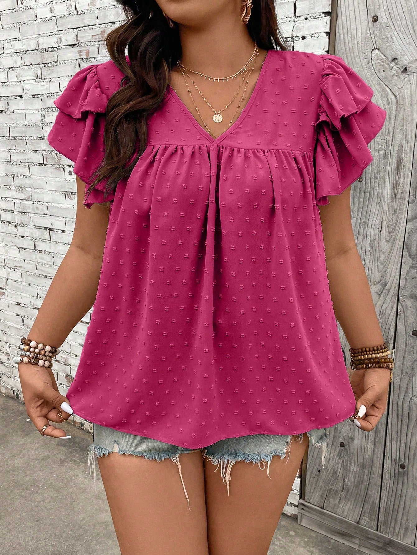 Blusa Ponto Suiço e Manga de Babados Serenidade