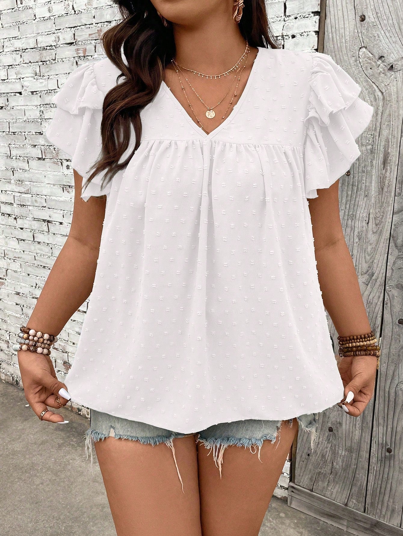 Blusa Ponto Suiço e Manga de Babados Serenidade