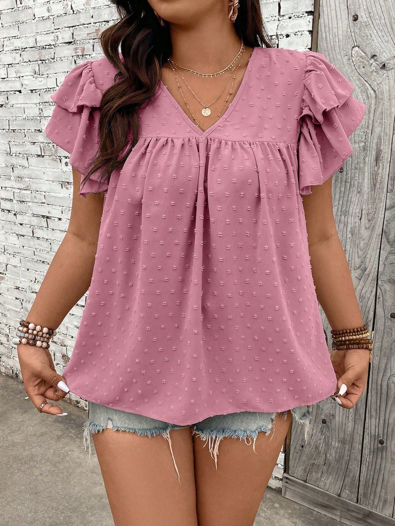 Blusa Ponto Suiço e Manga de Babados Serenidade