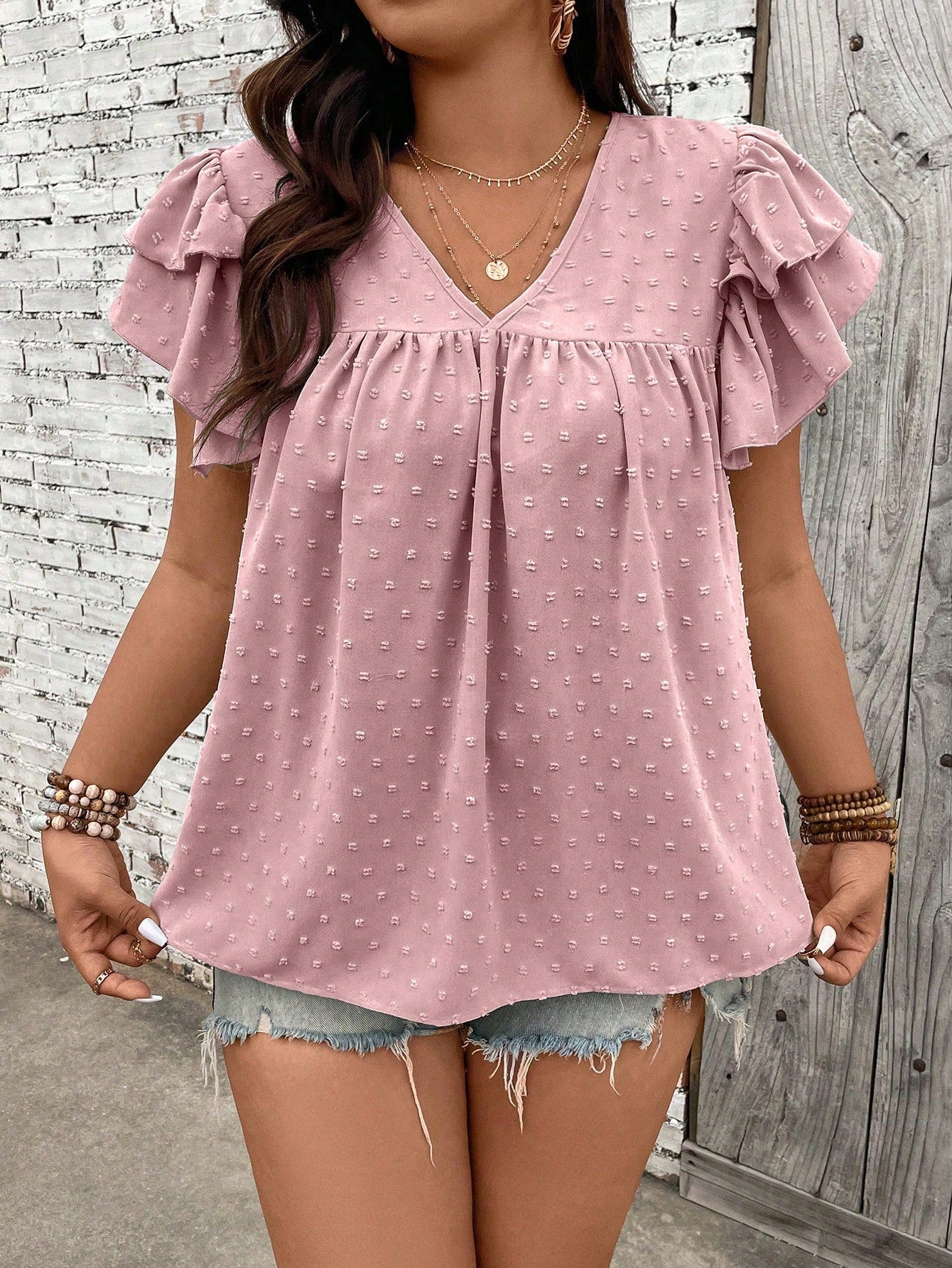 Blusa Ponto Suiço e Manga de Babados Serenidade