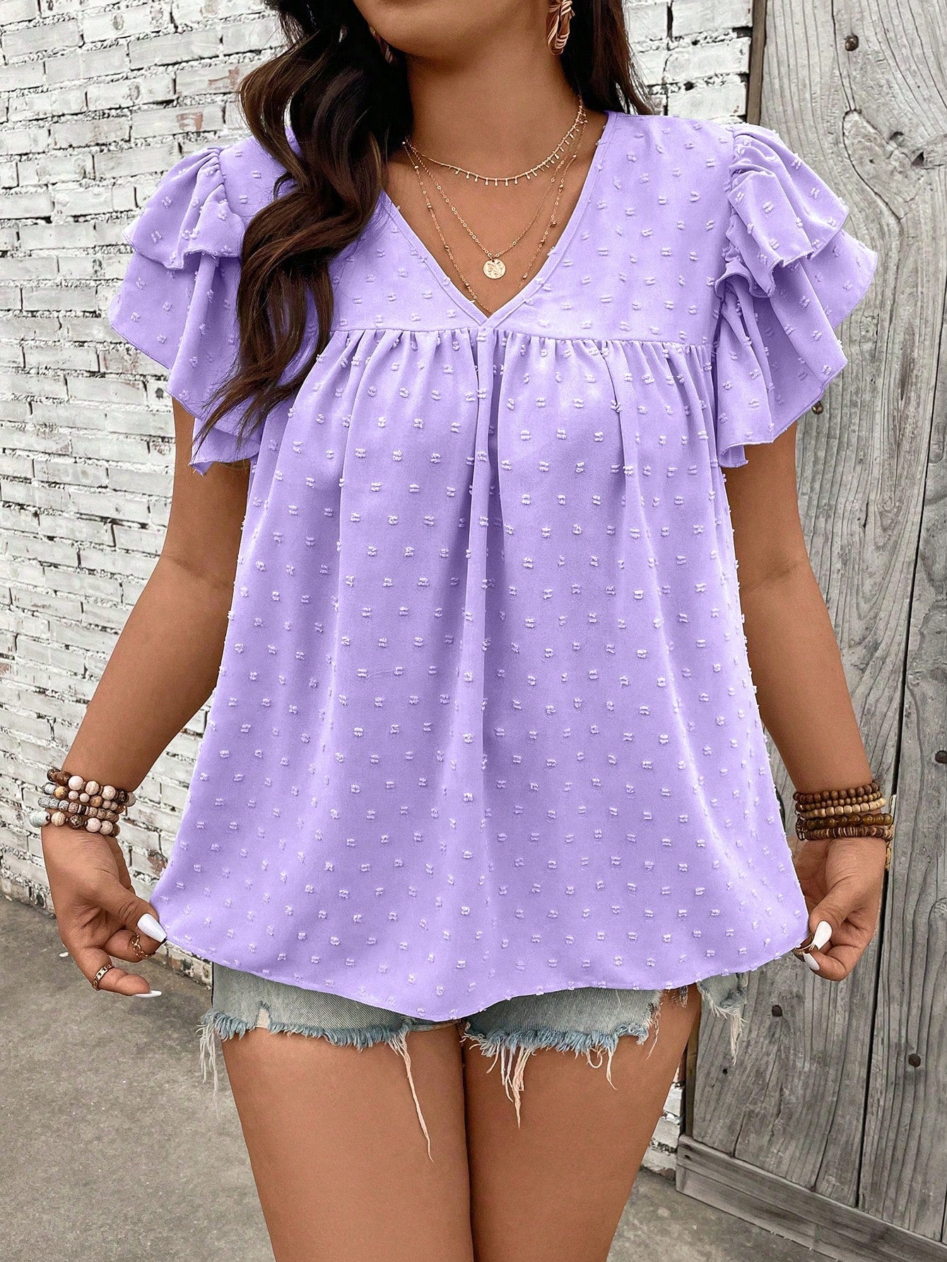 Blusa Ponto Suiço e Manga de Babados Serenidade