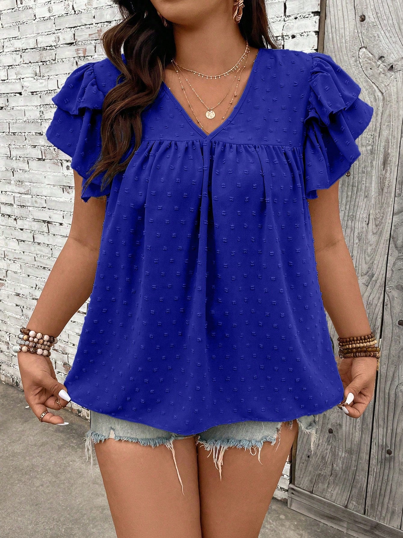 Blusa Ponto Suiço e Manga de Babados Serenidade