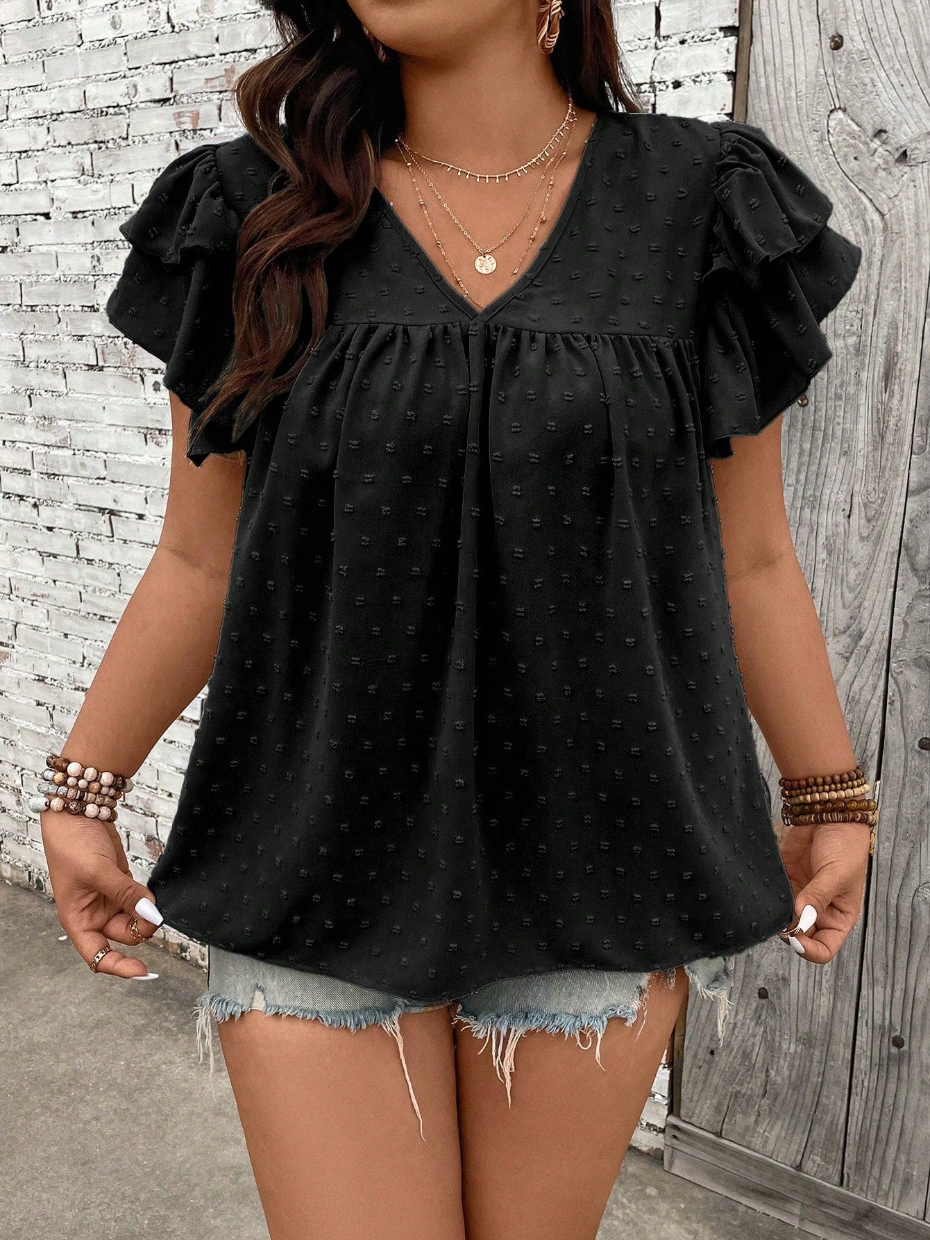 Blusa Ponto Suiço e Manga de Babados Serenidade