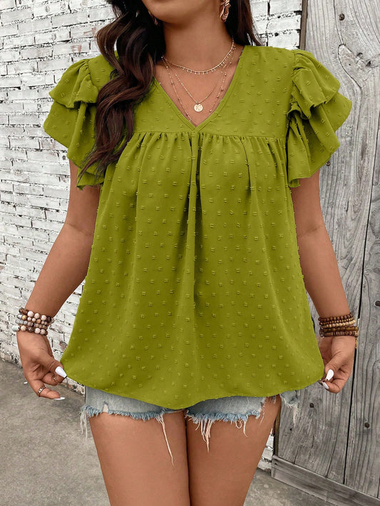 Blusa Ponto Suiço e Manga de Babados Serenidade