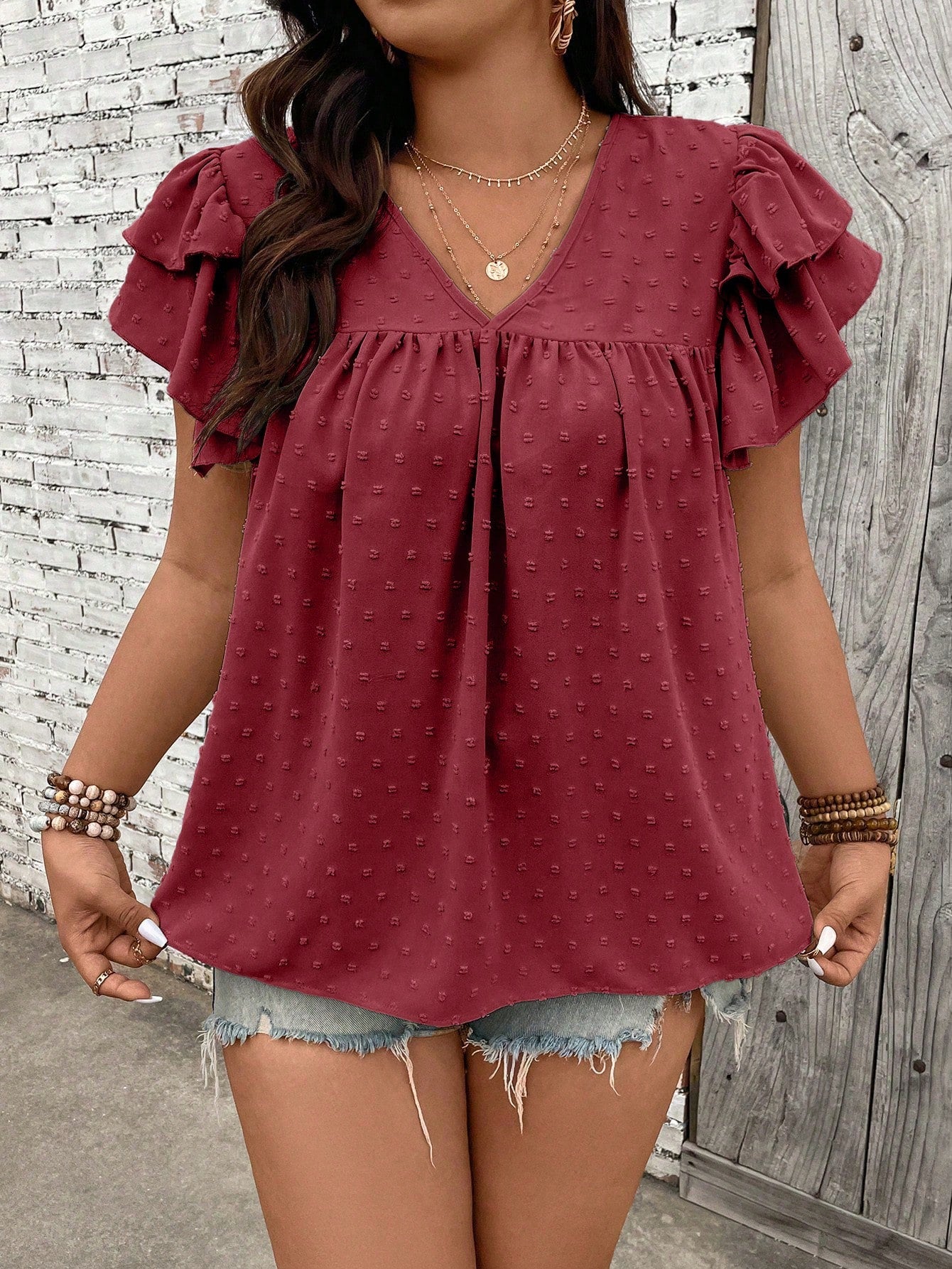 Blusa Ponto Suiço e Manga de Babados Serenidade