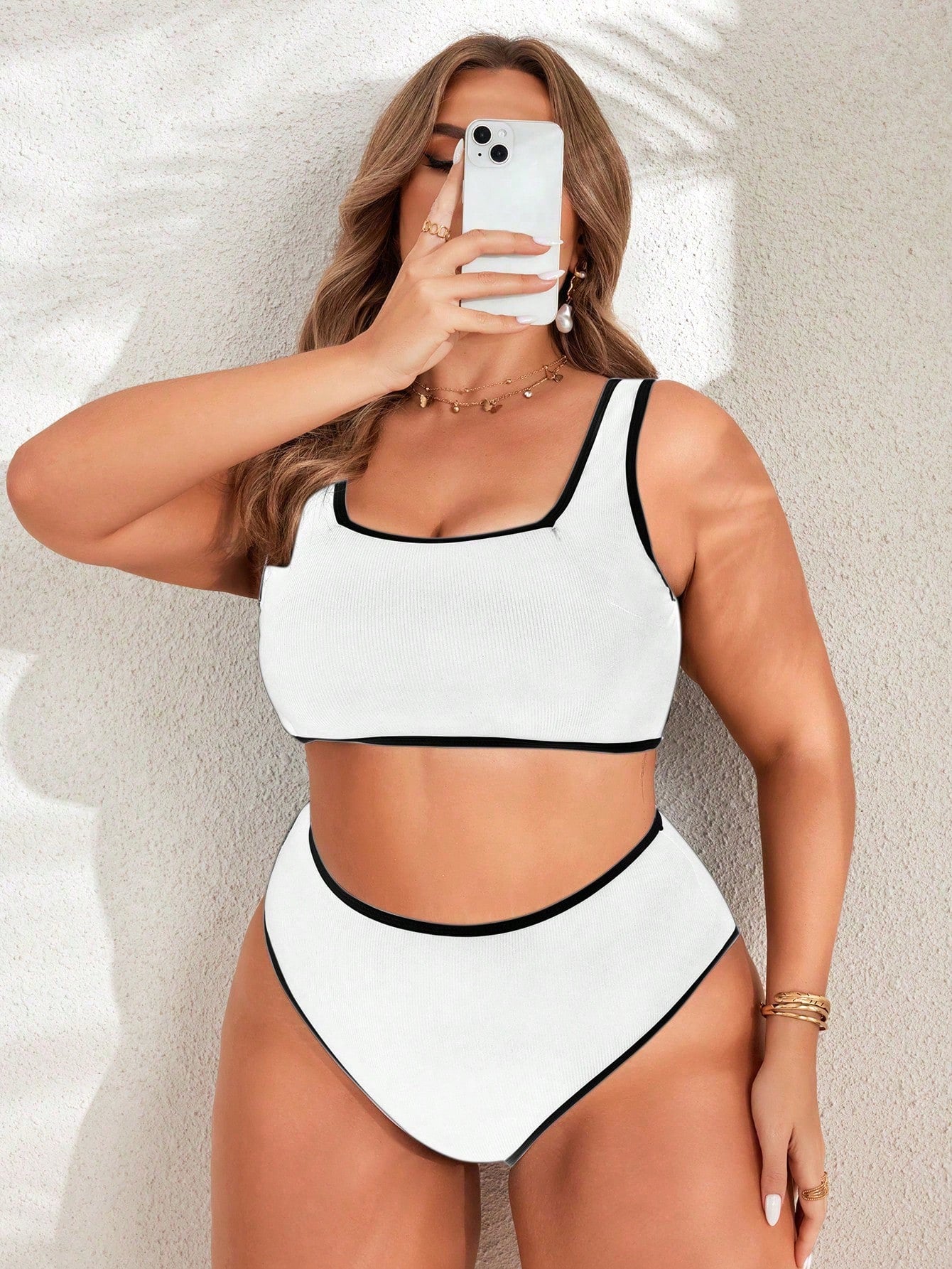 Biquíni Plus Size Colorblock de Cintura Alta