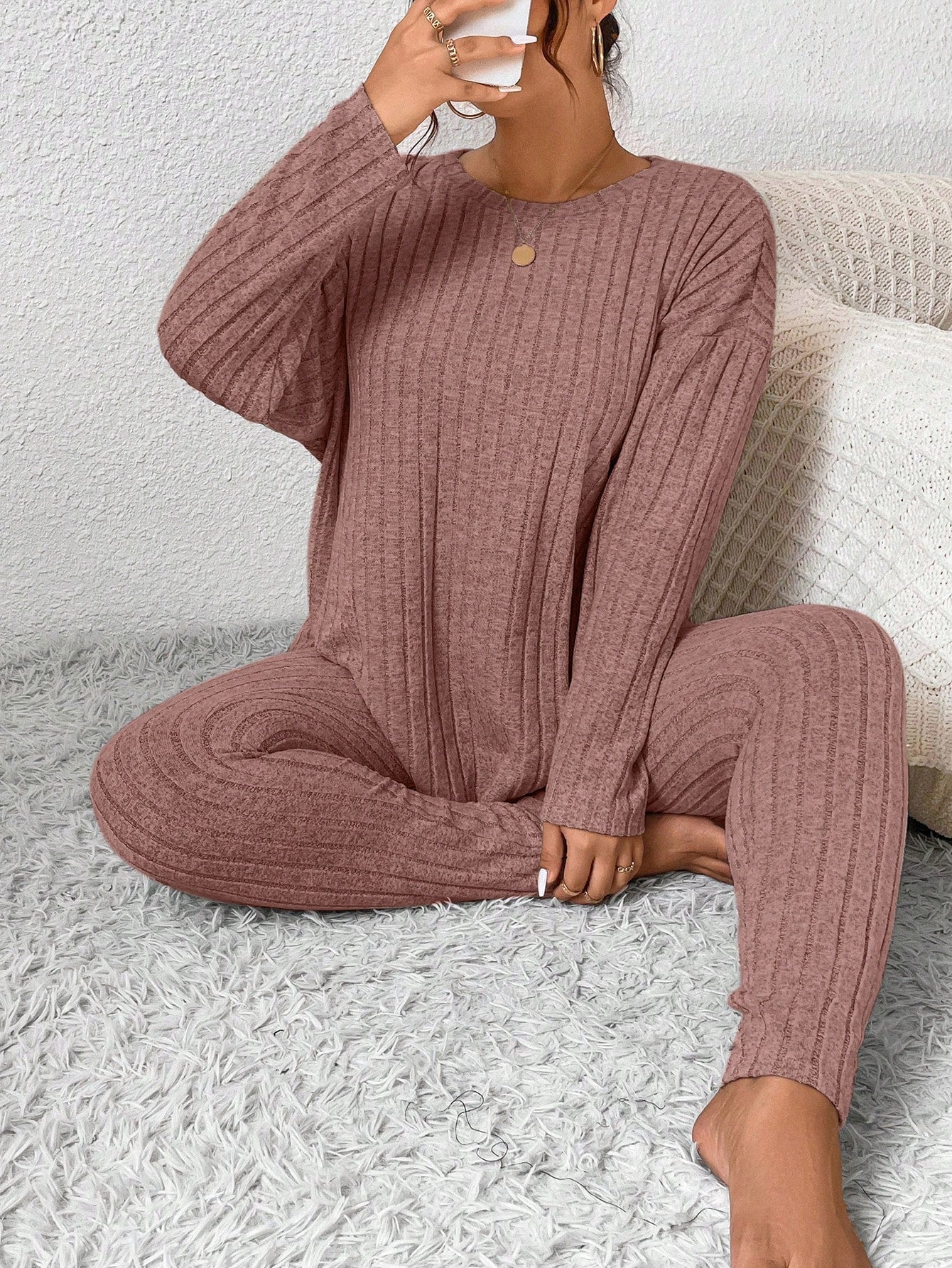 Conjunto Tricô Canelado Legging e Suéter Plus Size