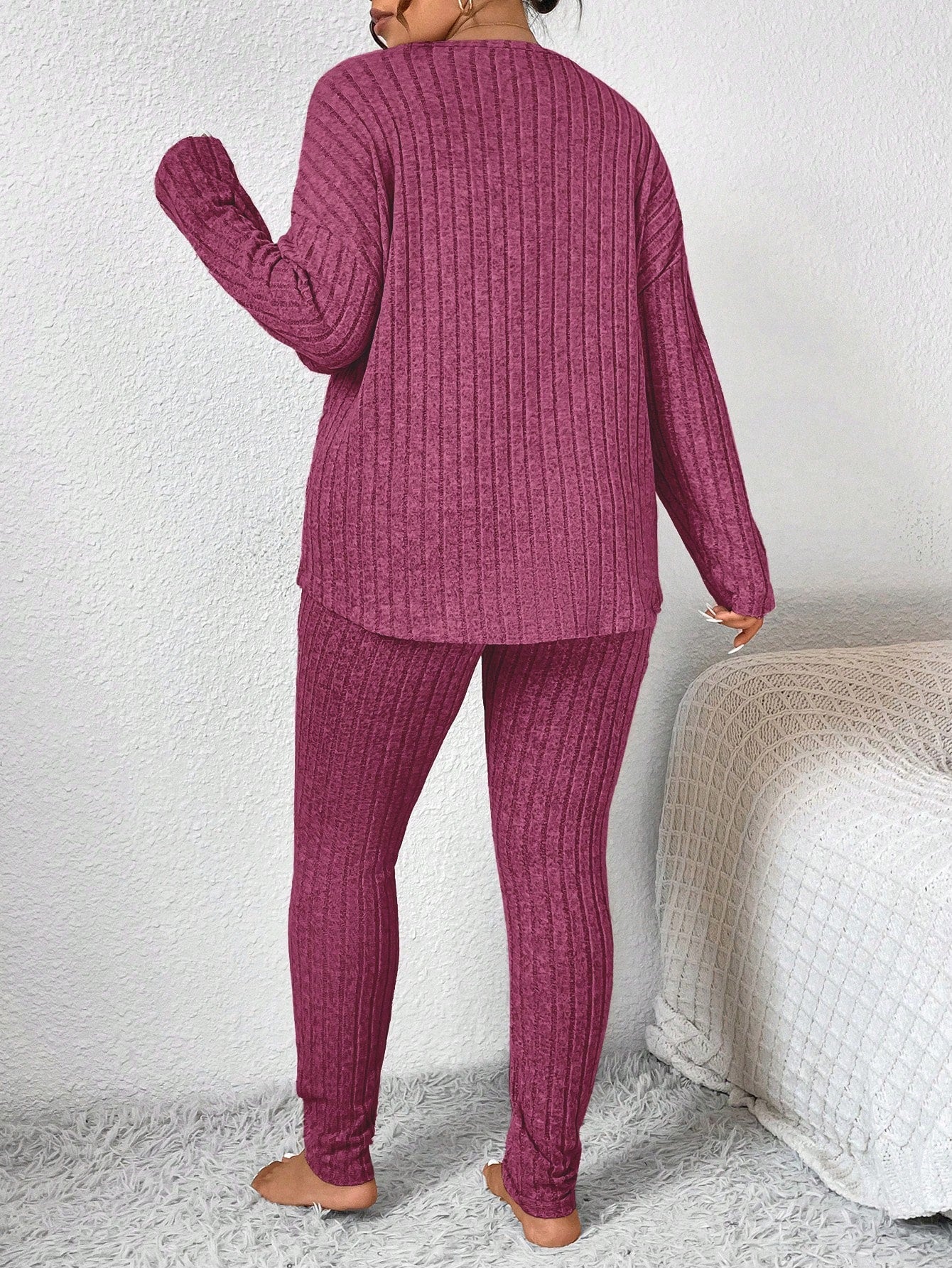 Conjunto Tricô Canelado Legging e Suéter Plus Size