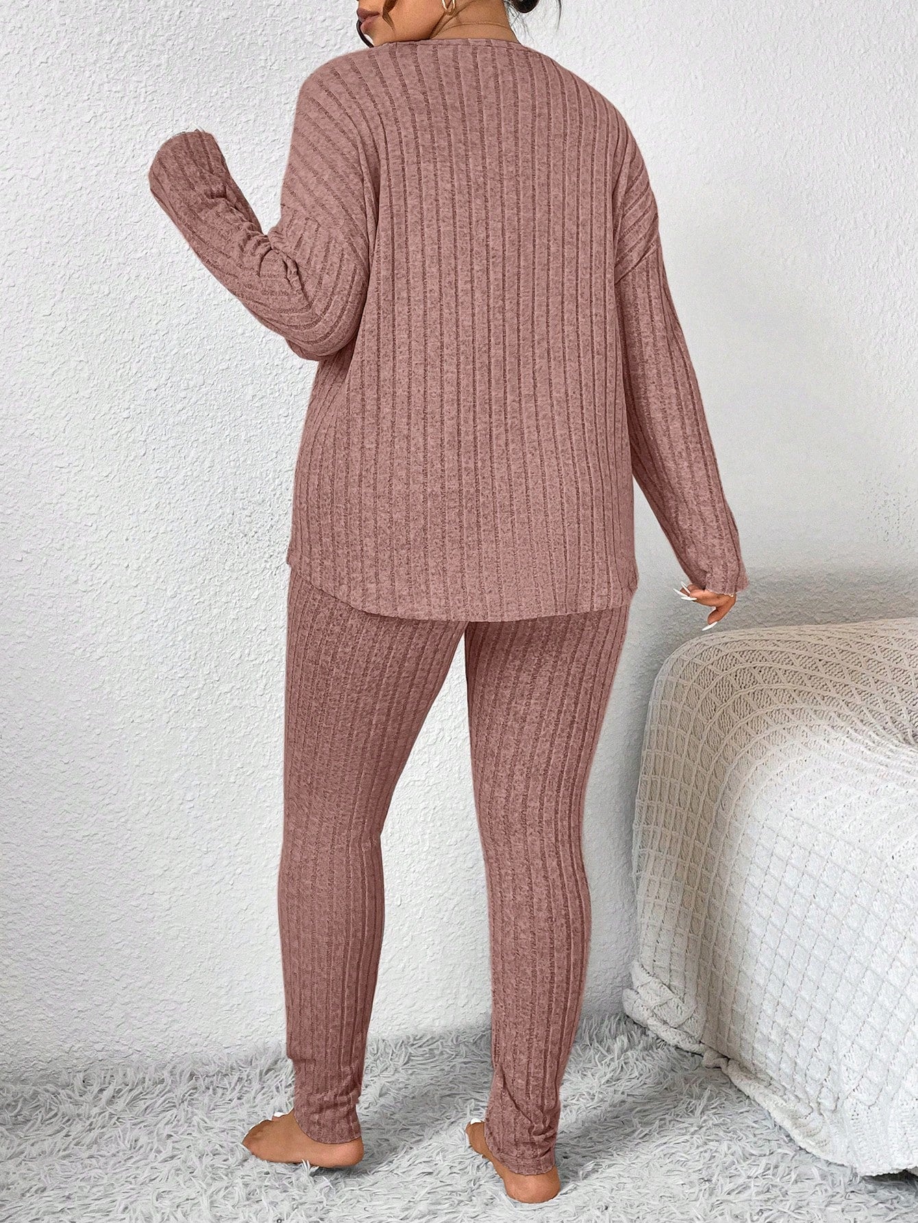 Conjunto Tricô Canelado Legging e Suéter Plus Size