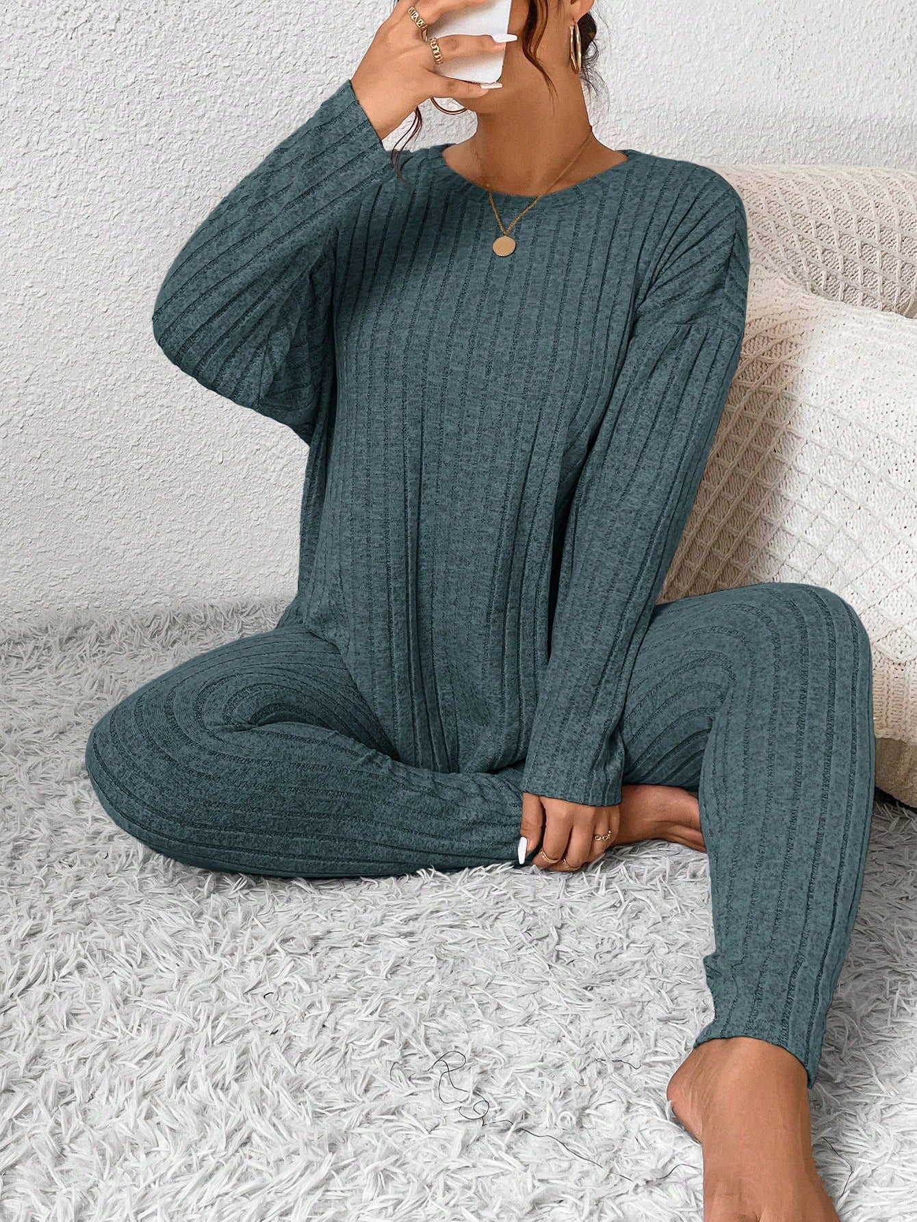 Conjunto Tricô Canelado Legging e Suéter Plus Size