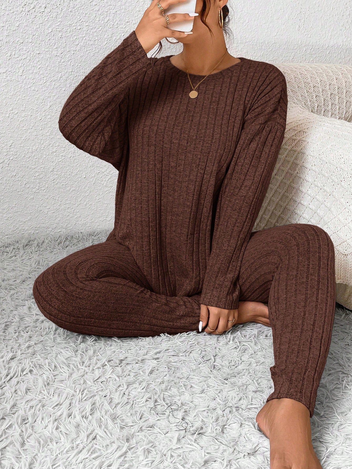 Conjunto Tricô Canelado Legging e Suéter Plus Size