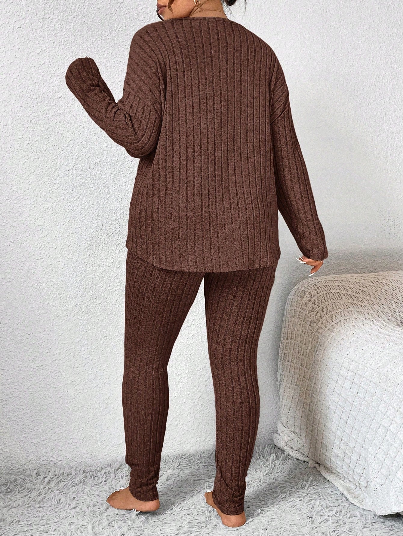 Conjunto Tricô Canelado Legging e Suéter Plus Size