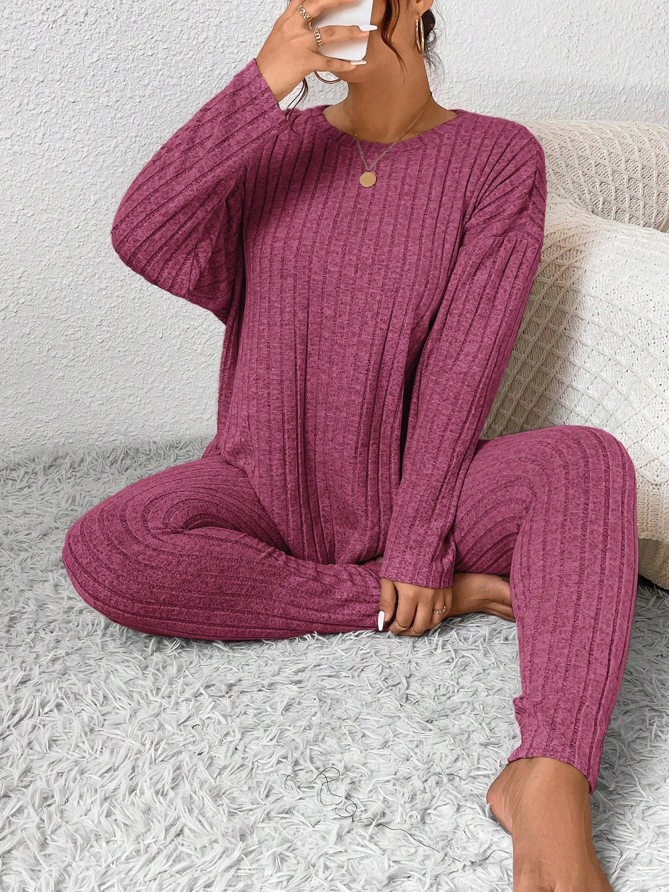 Conjunto Tricô Canelado Legging e Suéter Plus Size