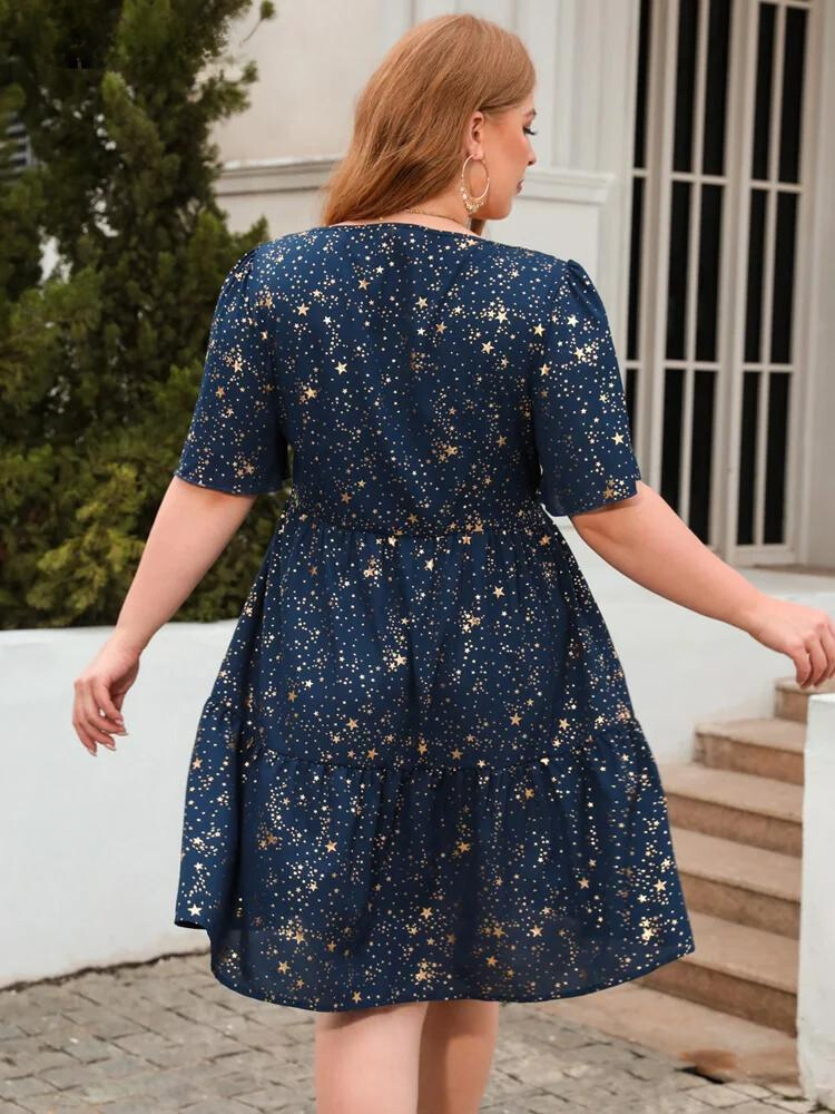 Vestido Estampa Constelação com Manga Borboleta