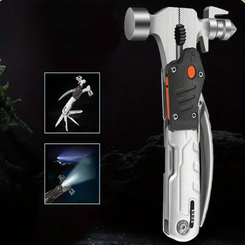 The outdoor multifunctional tool hammer has a flashlight function and is highly powerful.