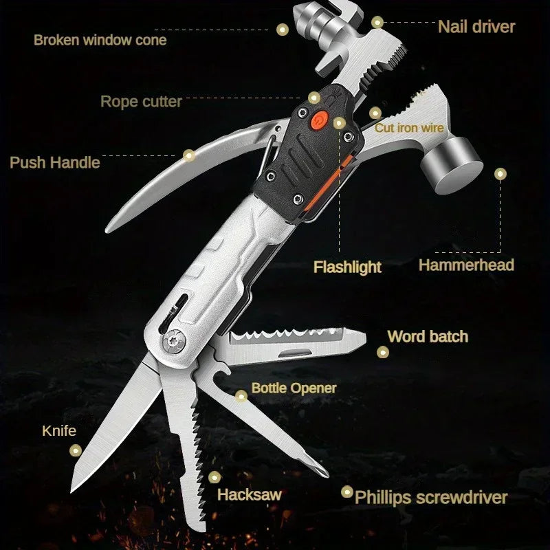 The outdoor multifunctional tool hammer has a flashlight function and is highly powerful.