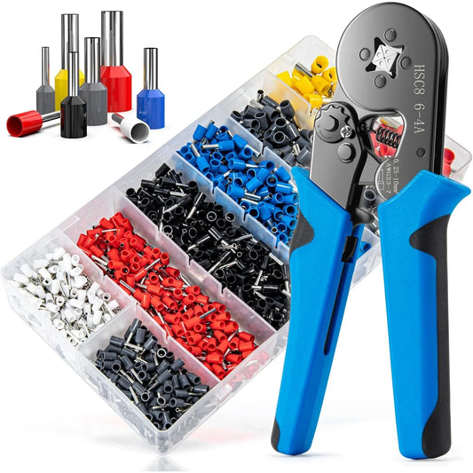 Ferrule Crimping Tool Kit, Crimper Plier with 1250PCS Wire Ferrules Kit Wire End Terminals, Self-adjustable Ratchet Tool Set