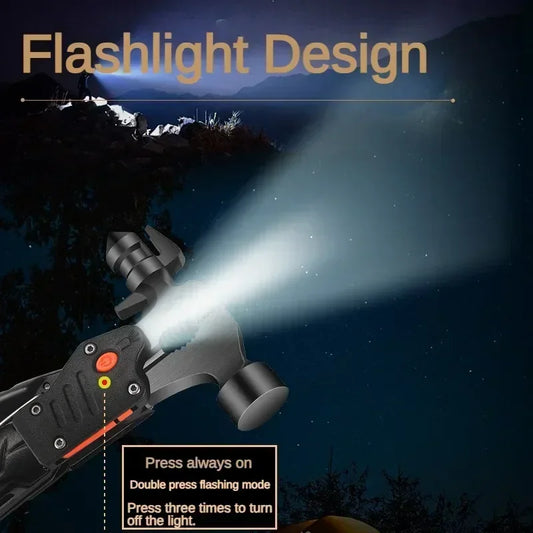 The outdoor multifunctional tool hammer has a flashlight function and is highly powerful.