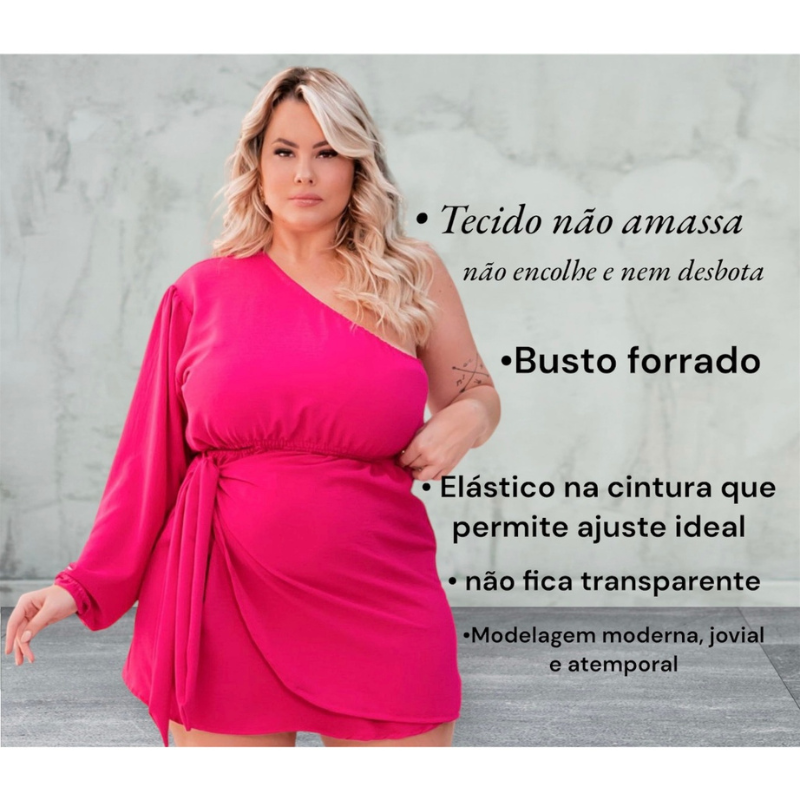Vestido Moderno Plus Size Ombro Único e Saia Transpassada