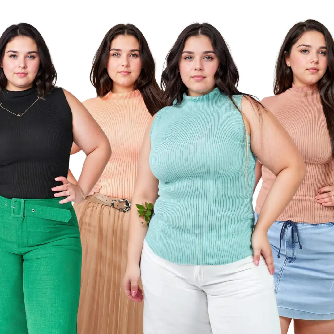 Kit Plus Size 3 Peças Tricot Gola Alta Canelado