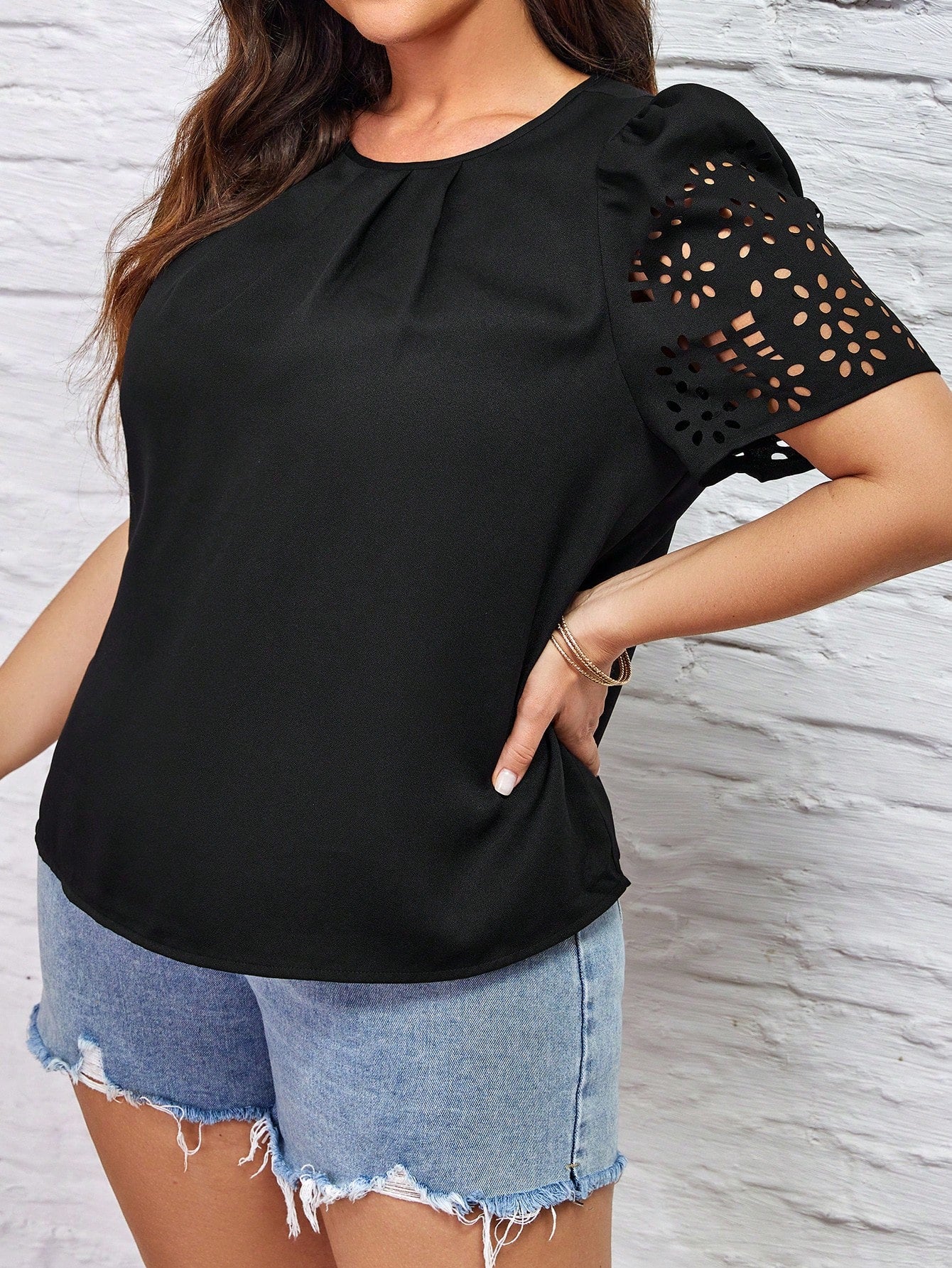 Blusa Clasi Manga Bordada Plus Size