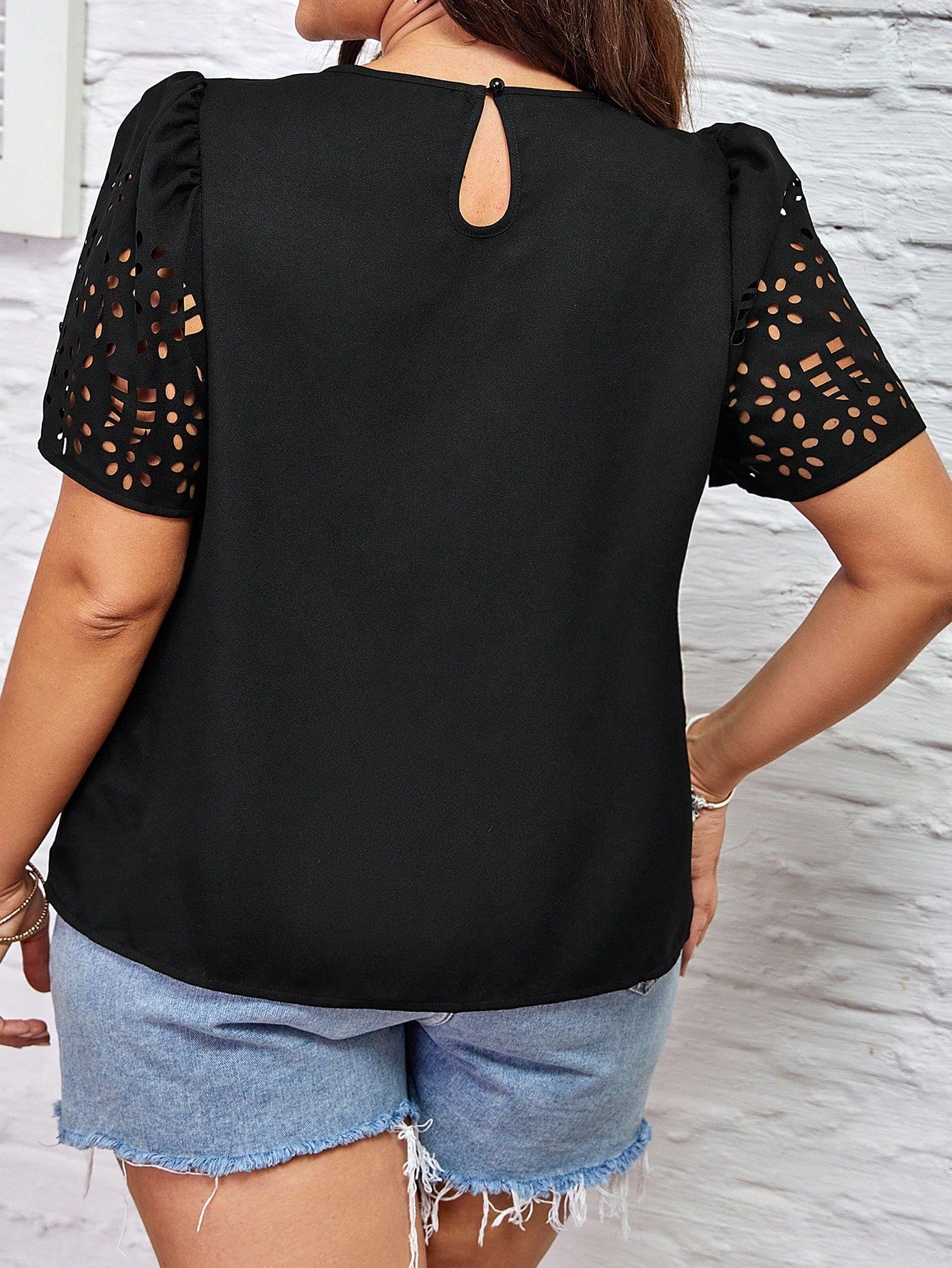 Blusa Clasi Manga Bordada Plus Size