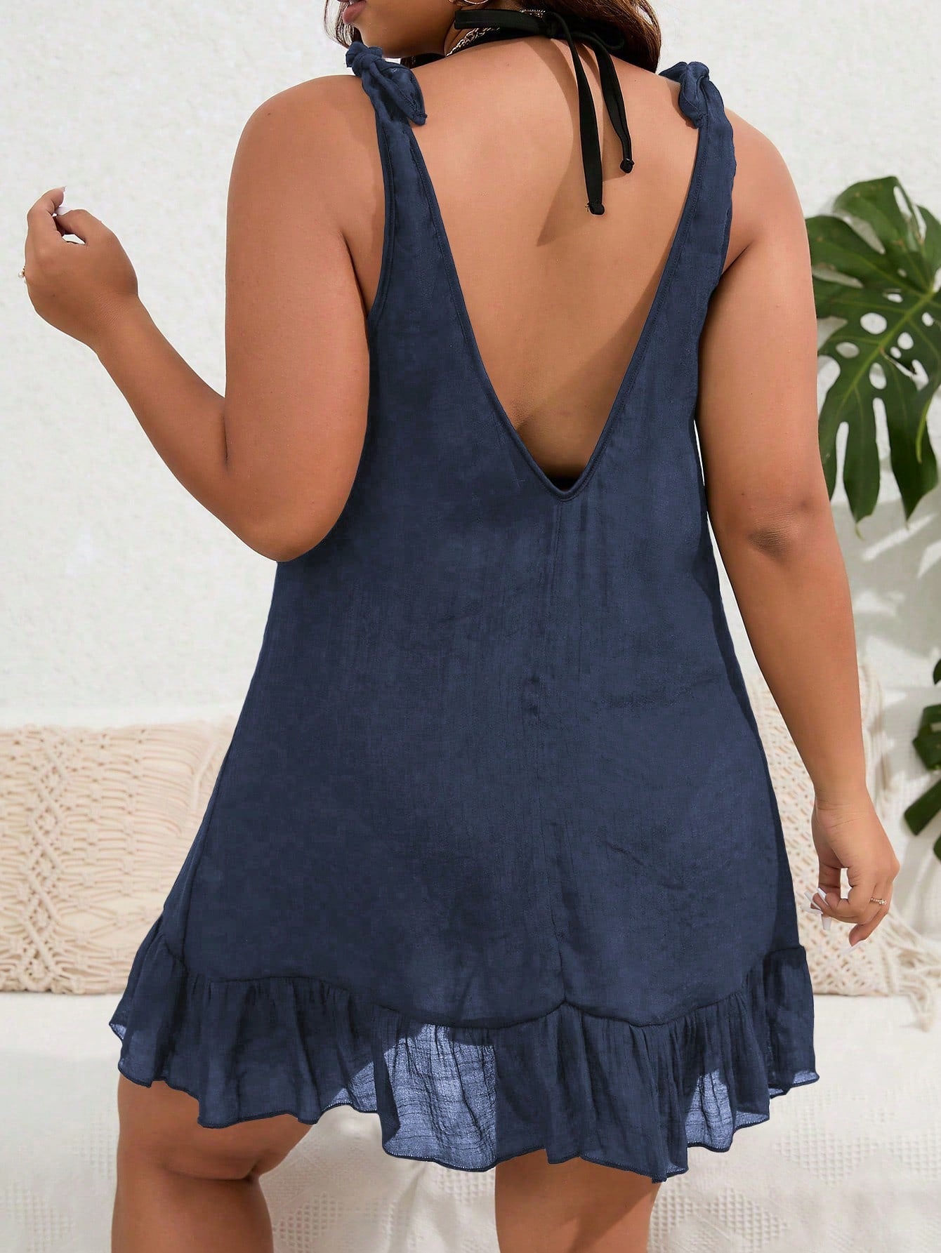 Vestido Saída de Praia Ombro Nó Plus Size