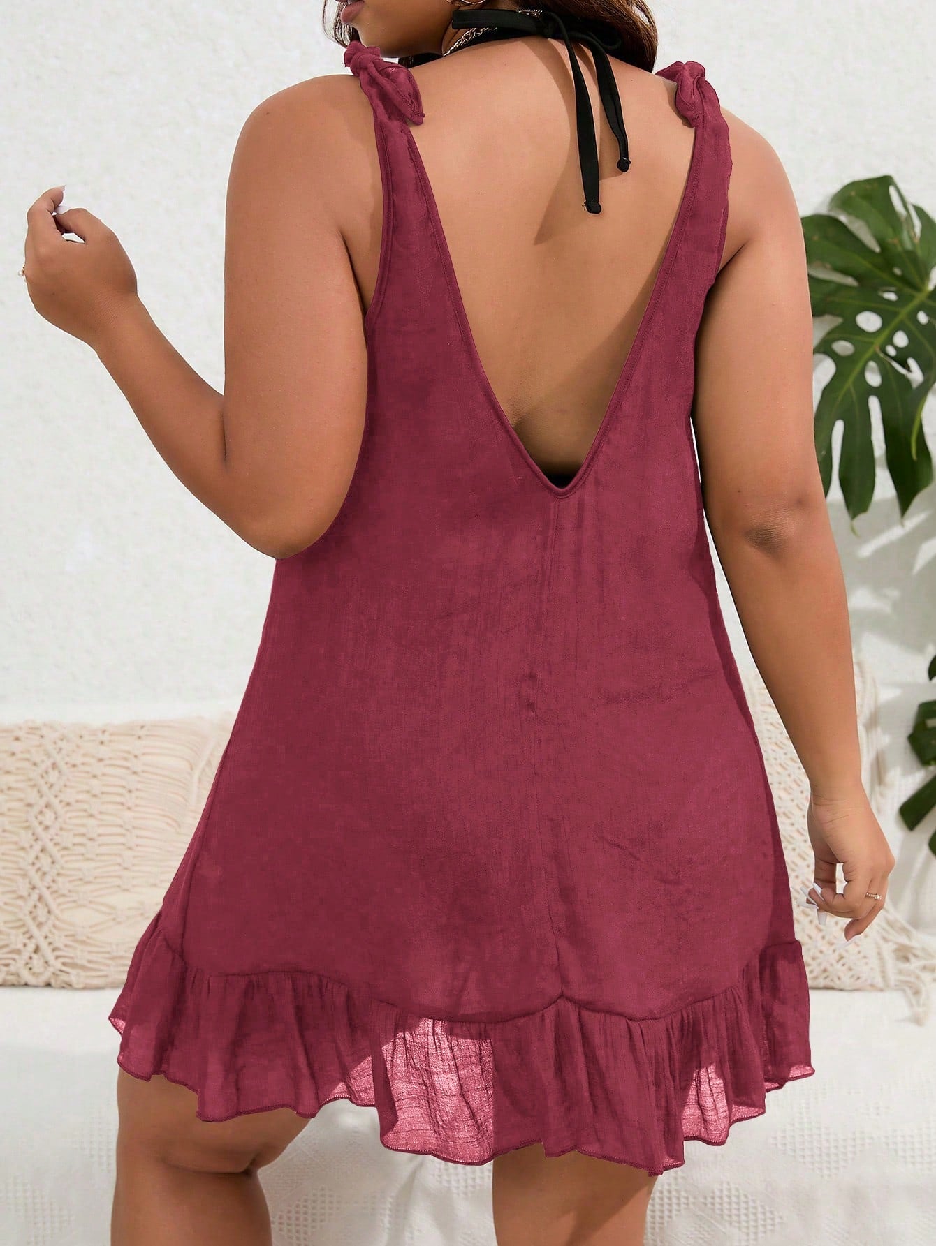 Vestido Saída de Praia Ombro Nó Plus Size