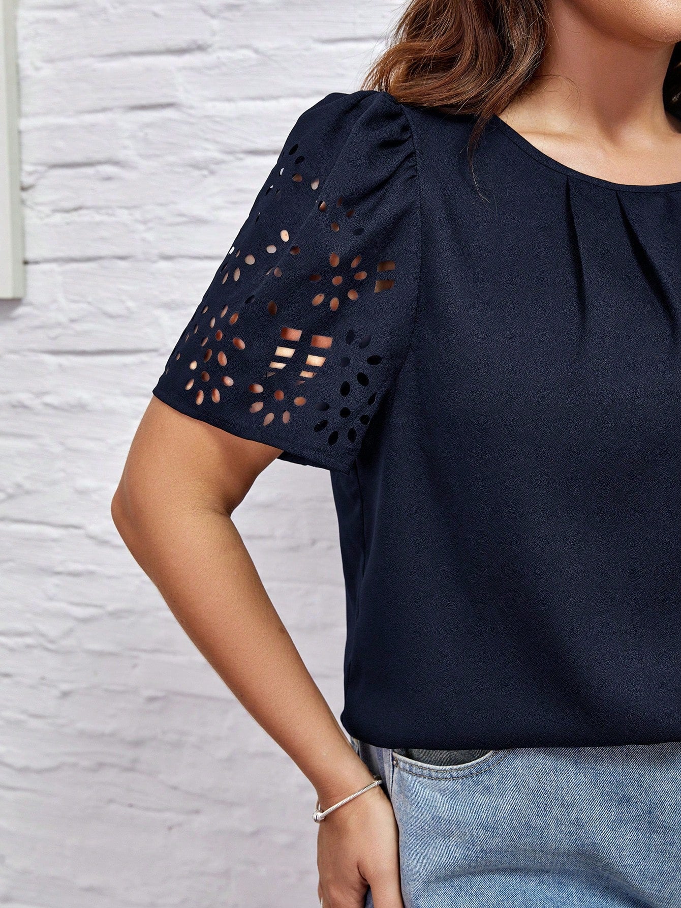 Blusa Clasi Manga Bordada Plus Size