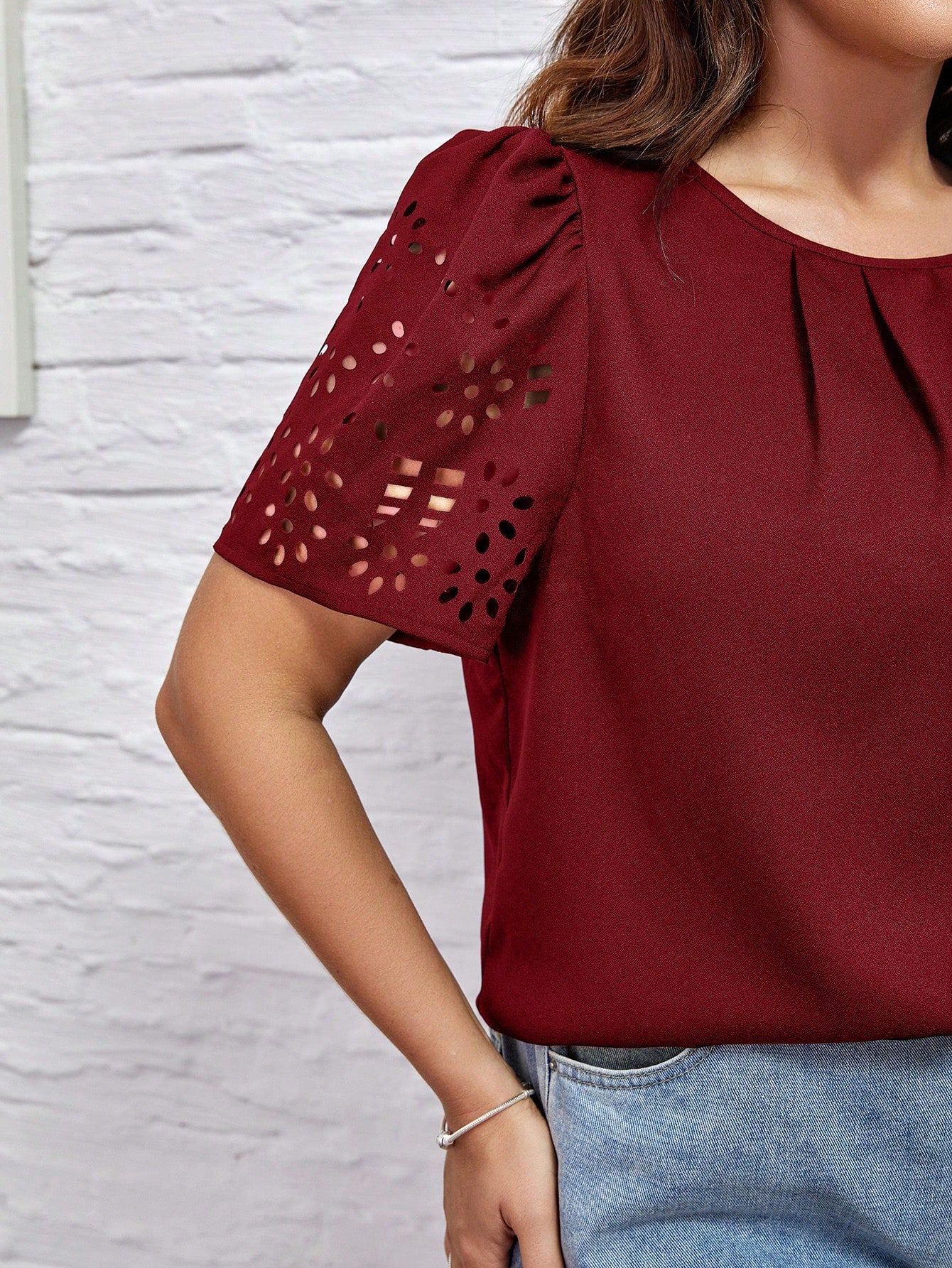 Blusa Clasi Manga Bordada Plus Size