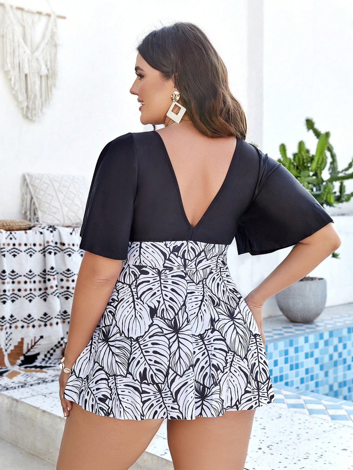 Biquíni Vestido Manga Borboleta Plus Size